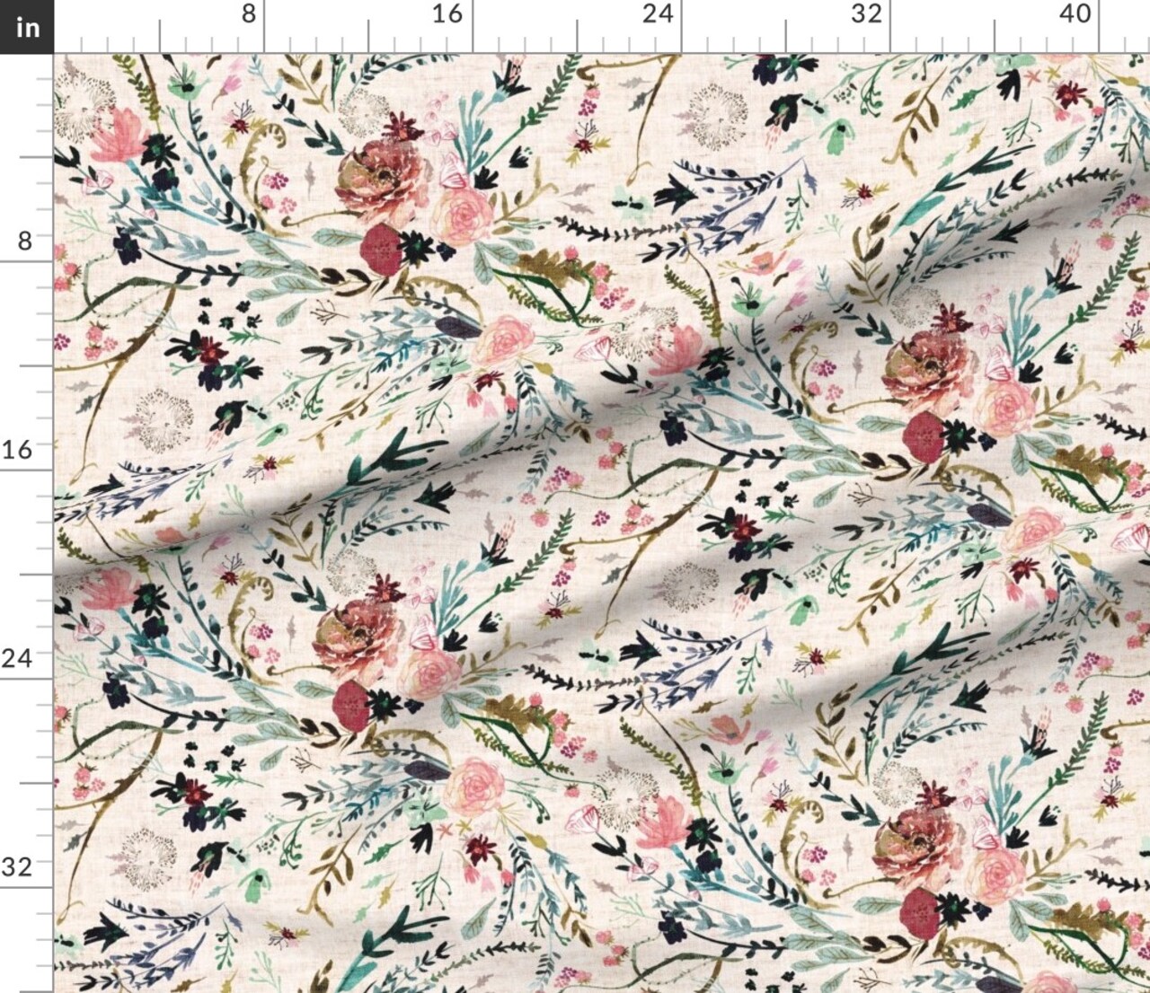 Romantic Floral Woven Look Watercolor Blooms Feminine Flowers Botanical Custom Printed Fabric by Spoonflower Various Fabrics by the Yard or Fat Quarter